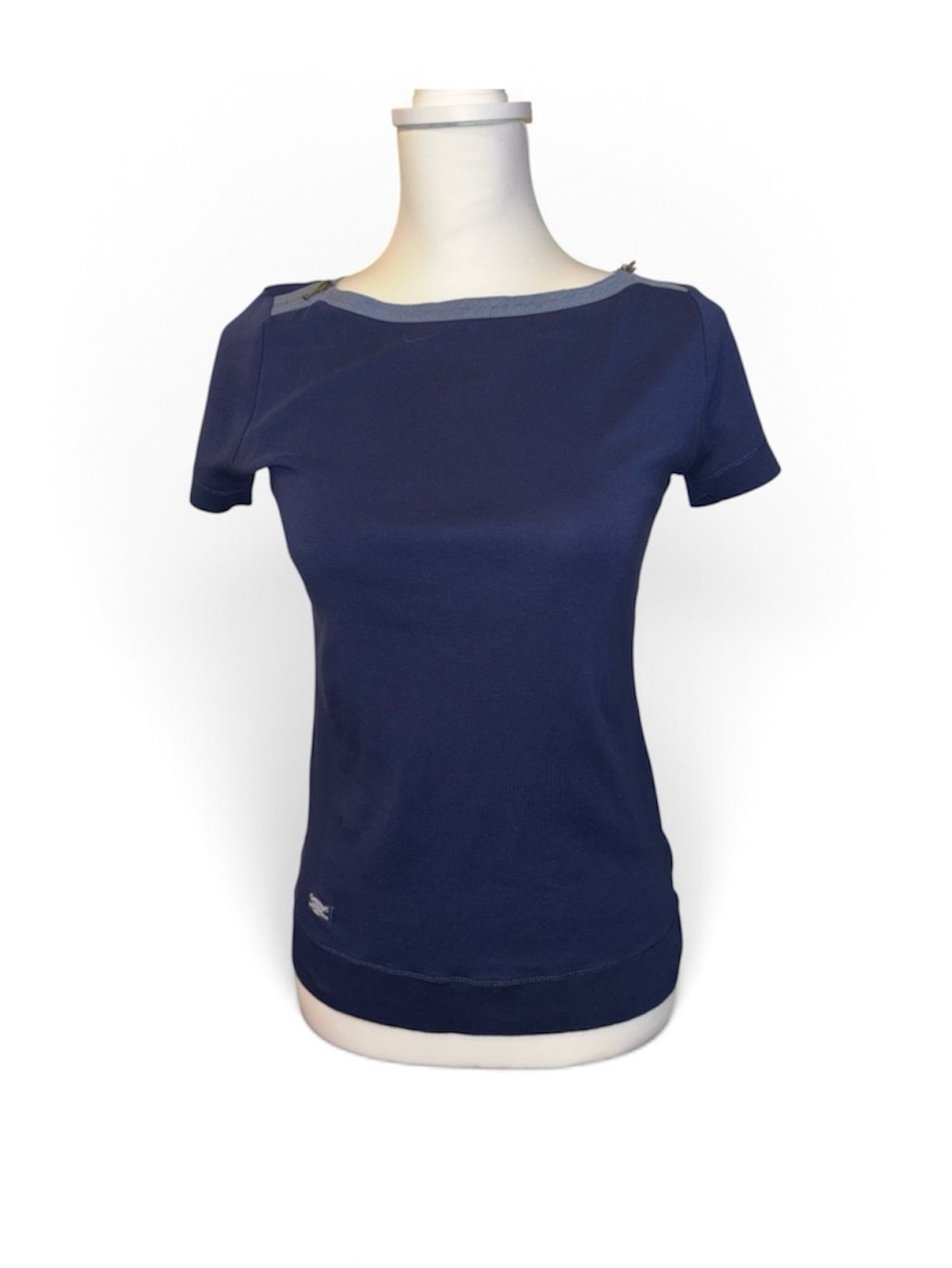 Lauren Ralph Lauren Navy Short-Sleeve Boatneck Tee with Light Trim size S